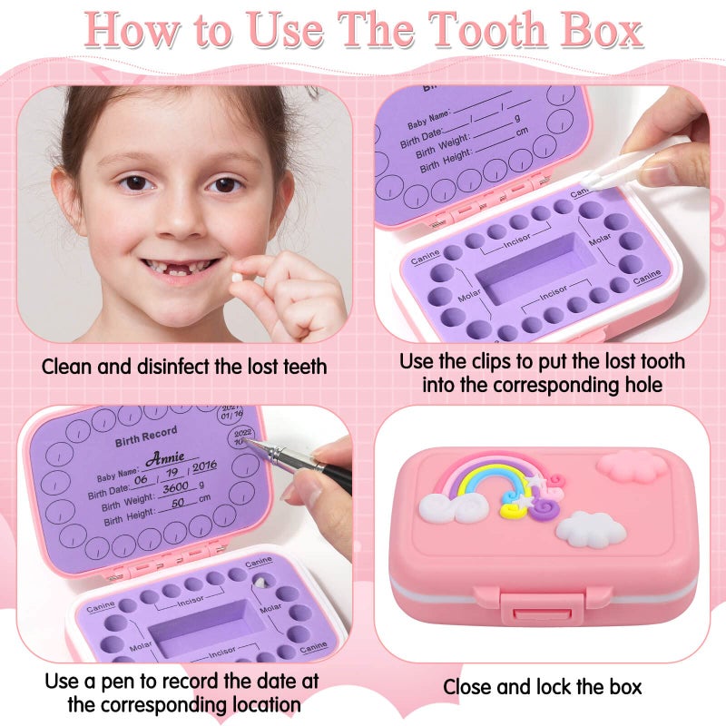 Caffox Tooth Holders for Kids Keepsake  Baby Teeth Keepsake Box  Tooth Saver  Tooth Container for Lost Teeth  Teeth Storage Holder for Tooth Fairy (Pink) - Image 5